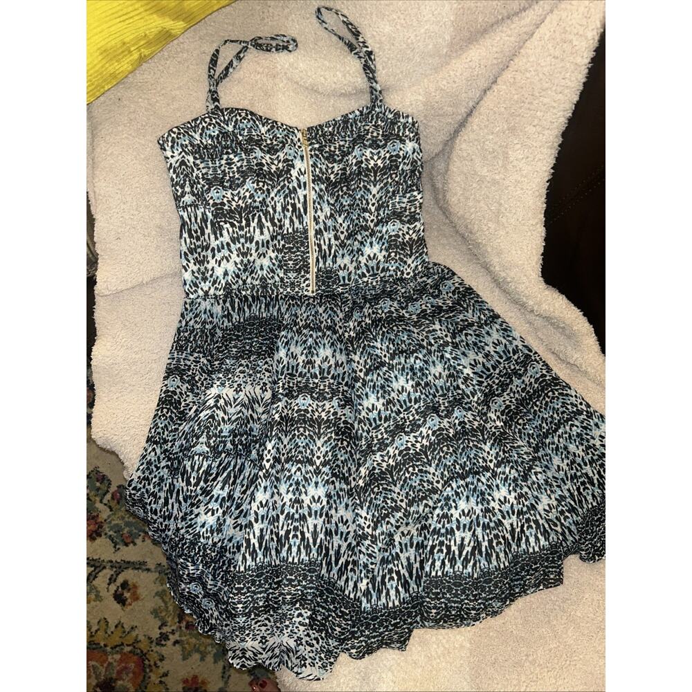 Guess Tayna Blue Animal Print Chiffon Dress Straps Or Strapless Size 10 D3